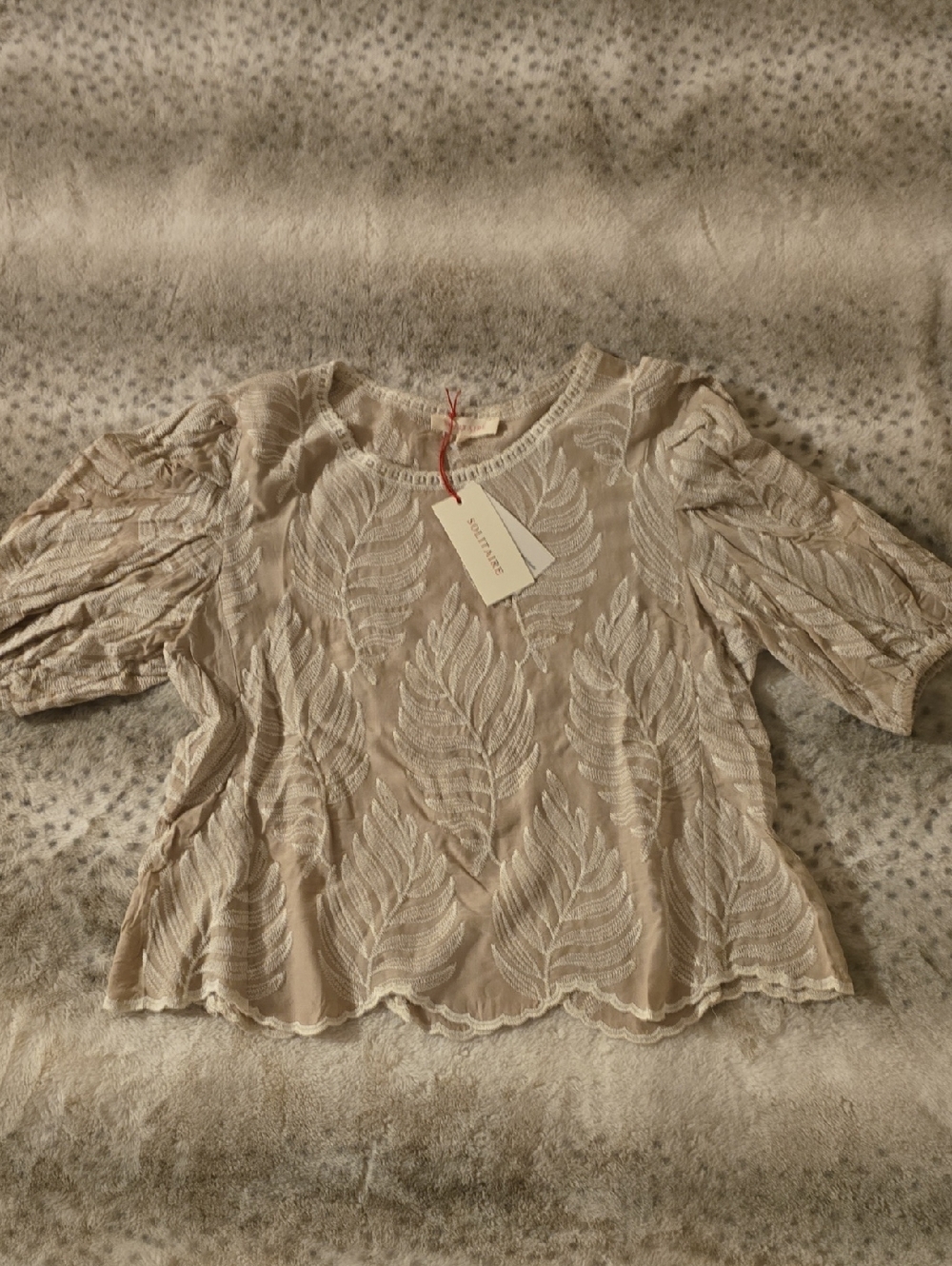 Solitaire Tan Embroidered Puff-Sleeve Blouse - Picture 3 of 10